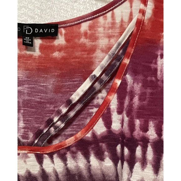 Fred David Hippie Blouse Plus Size 2X Orange Purple White Short Sleeve Tie Dye V - Picture 14 of 14